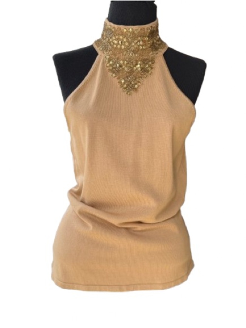 Y2K INC International Concepts Silk Blend Halter Top Sequin Collar Gold Size M